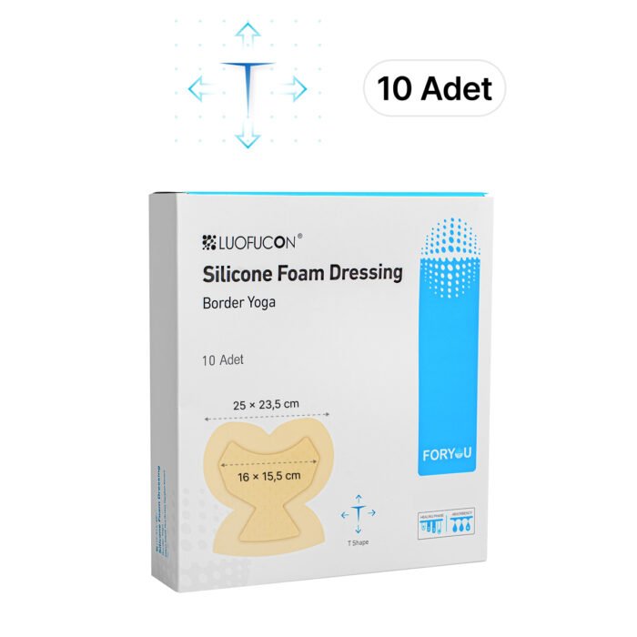 LUOFUCON® Silikon Köpük Yara Örtüsü YOGA T-CUT (TOPUK) - 25x23,5 cm (10 Adet)
