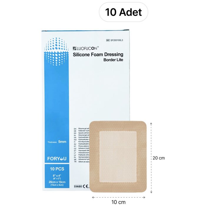 LUOFUCON® Silikon Köpük Yara Örtüsü (Border lite) - 20x10 cm (10 Adet)